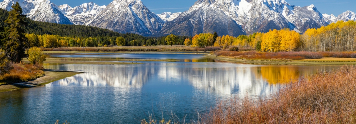 View of Mount Moran and snake river of Grand Teton, Wyoming