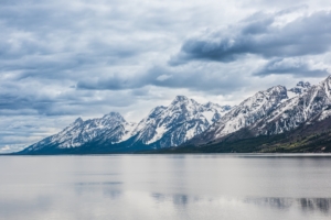 Grand Tetons with overcast, stormy sky