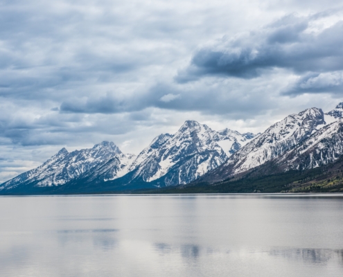Grand Tetons with overcast, stormy sky