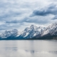 Grand Tetons with overcast, stormy sky